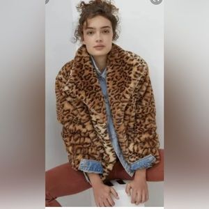 NWT Anthropologie Courtney Leopard Print Faux Fur Jacket Size XS